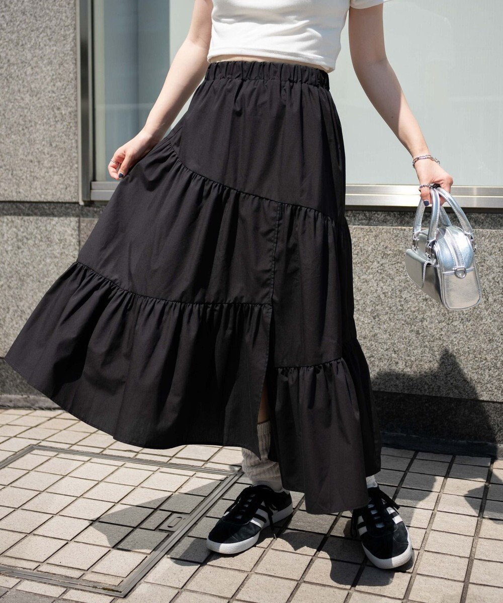 WEGO 【ウエストゴム】ランダムフリルロングスカート 