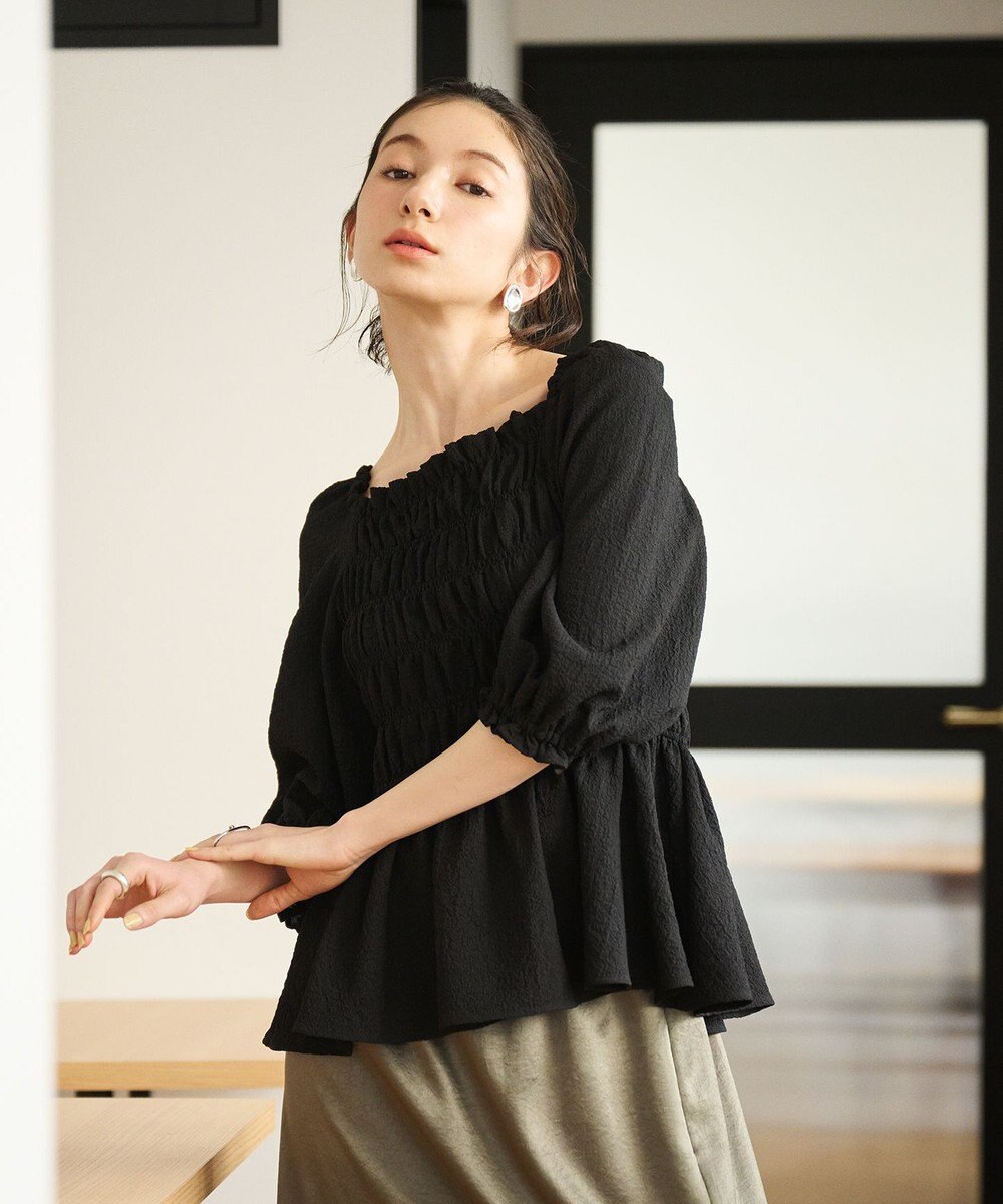 #Newans 2WAYシャーリングペプラムブラウス 