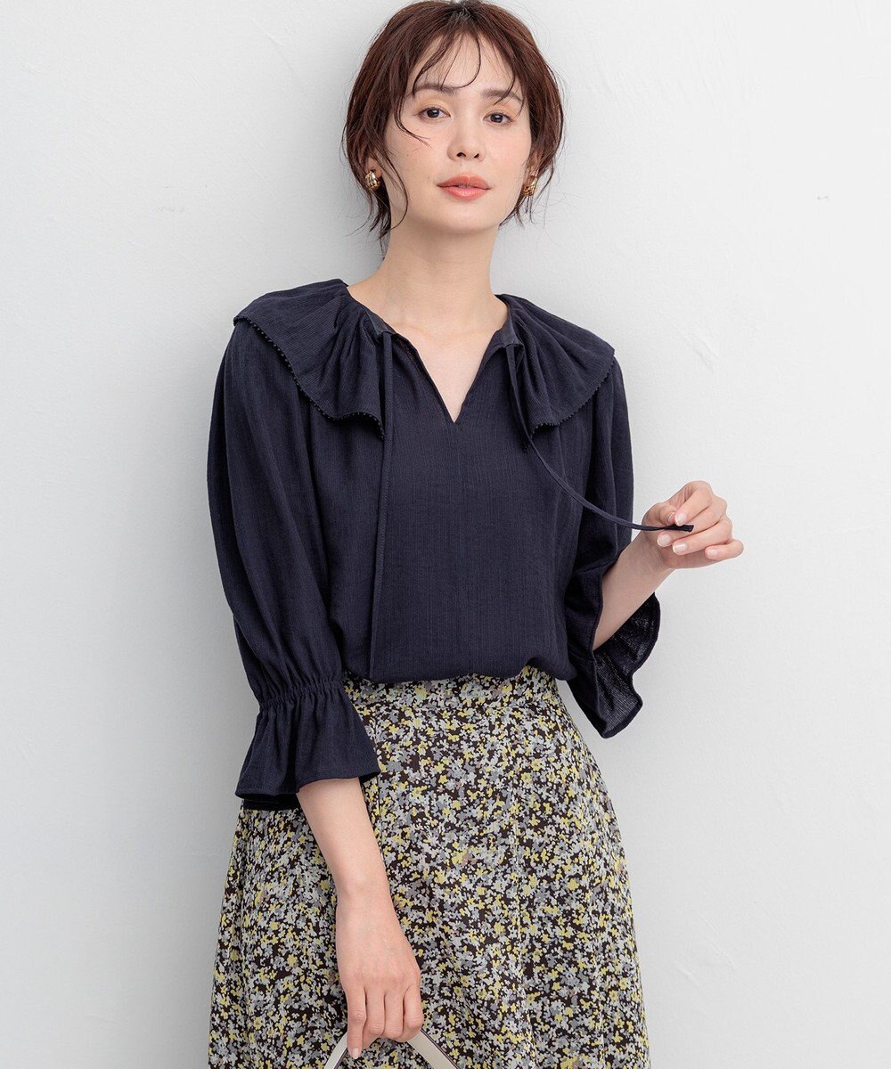 組曲 【先行予約】【WEB限定】シアーリンクルクロス フリル襟ブラウス 
