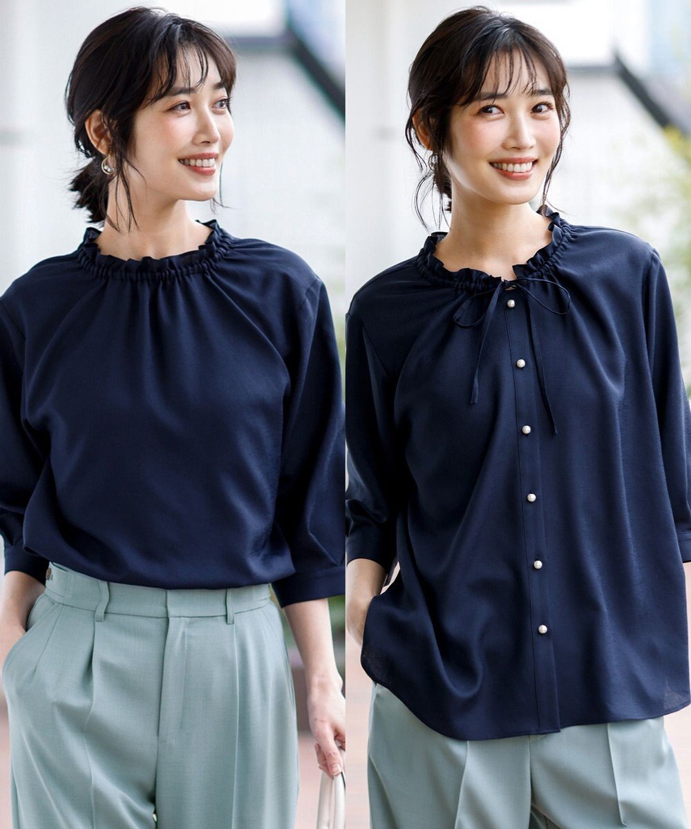 ANY SIS 【2WAY】スムージーポリエステル フリルネック ブラウス 