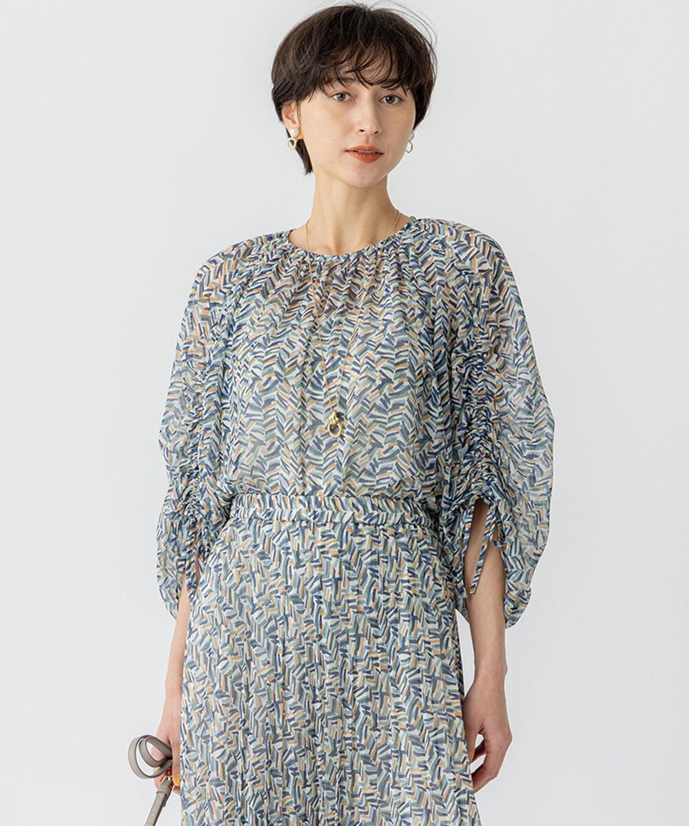 23区 【洗える】シアーヘリンボーンプリント ブラウス 
