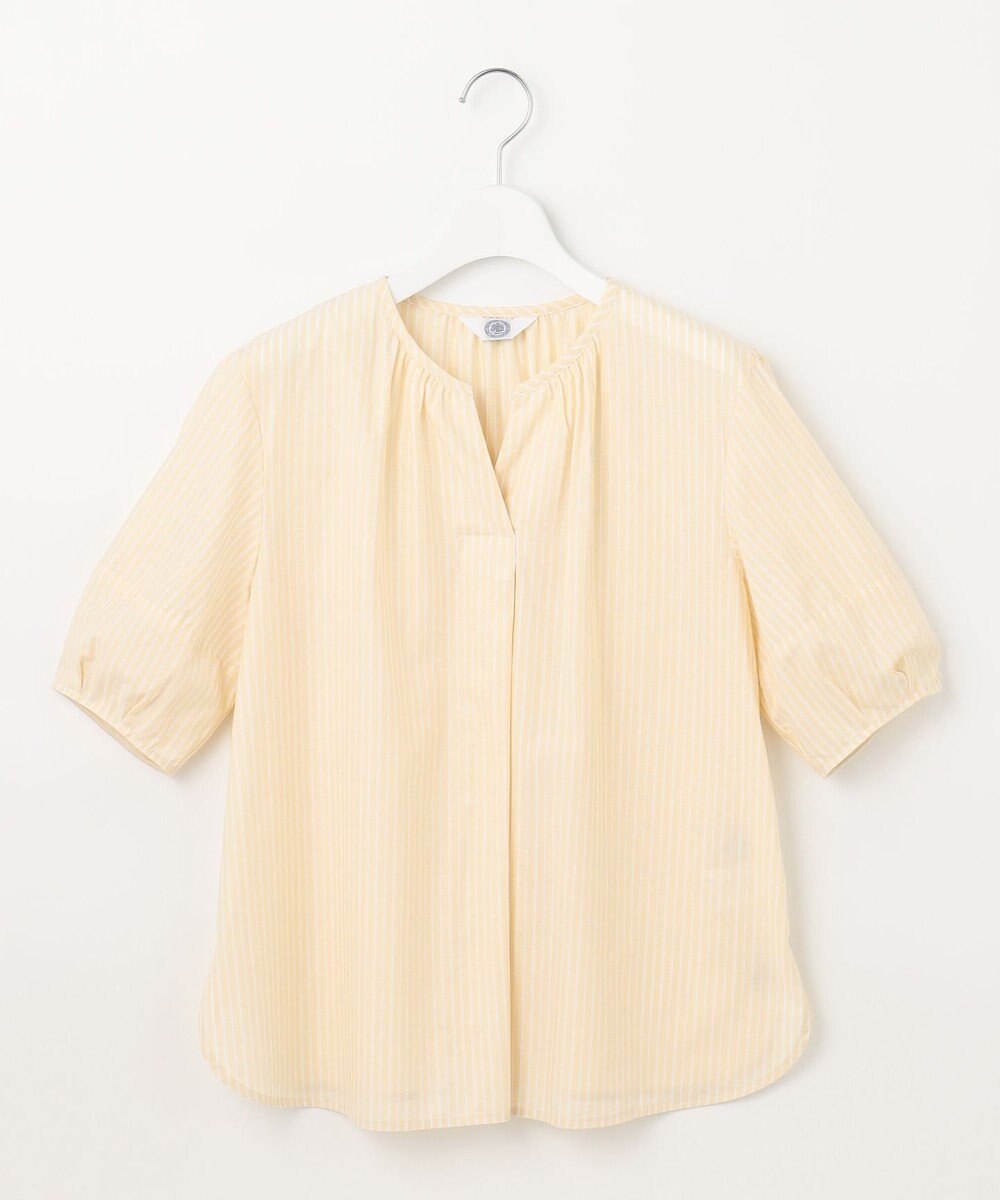 J.PRESS LADIES 【洗える】BEZ空羽ストライプ クルーネック V開き ブラウス 