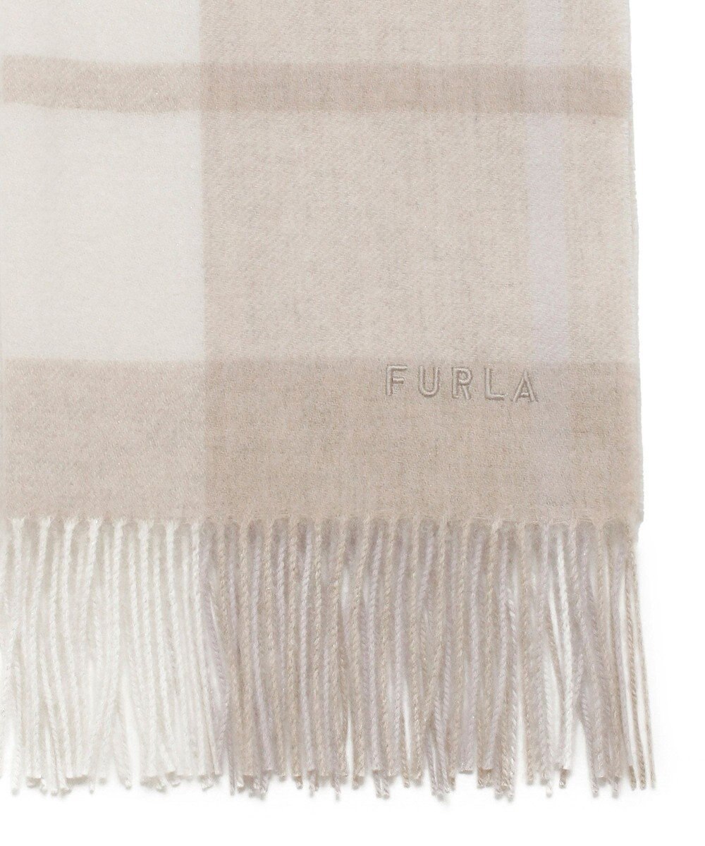 MOONBAT FURLA ウール混ラメ入りブロックチェックストールマフラー／幅50cm 