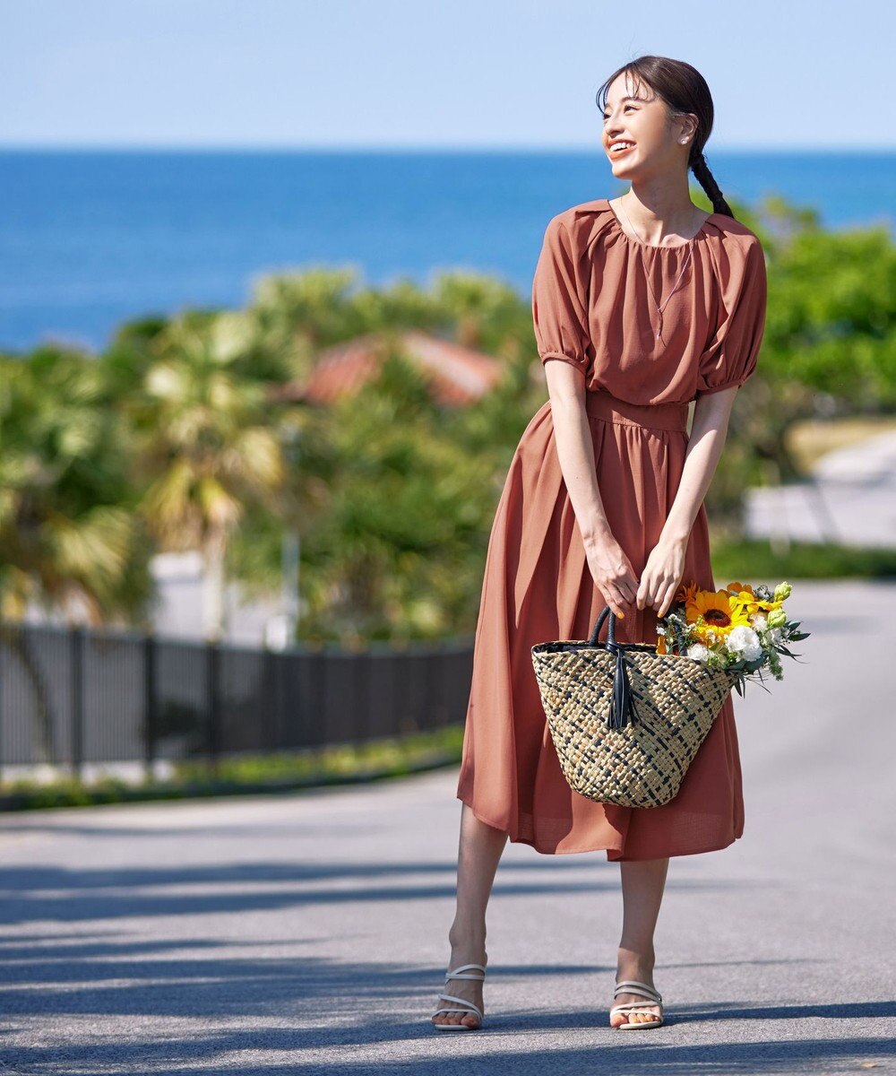 Tiaclasse 【洗える】麻調ギャザーワンピース 