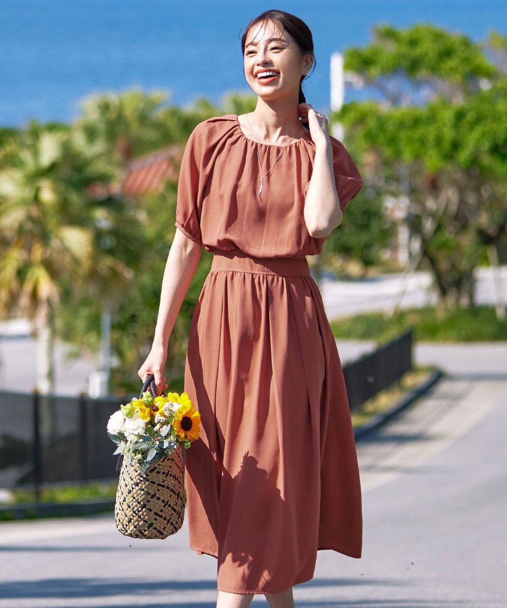 Tiaclasse 【洗える】麻調ギャザーワンピース 