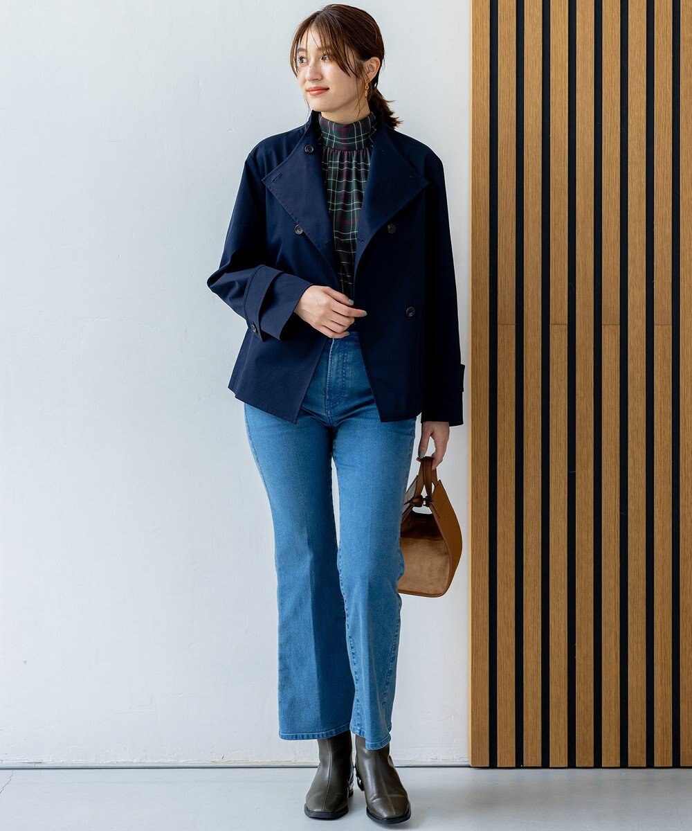組曲 シアーツイルチェック ハイネックブラウス 