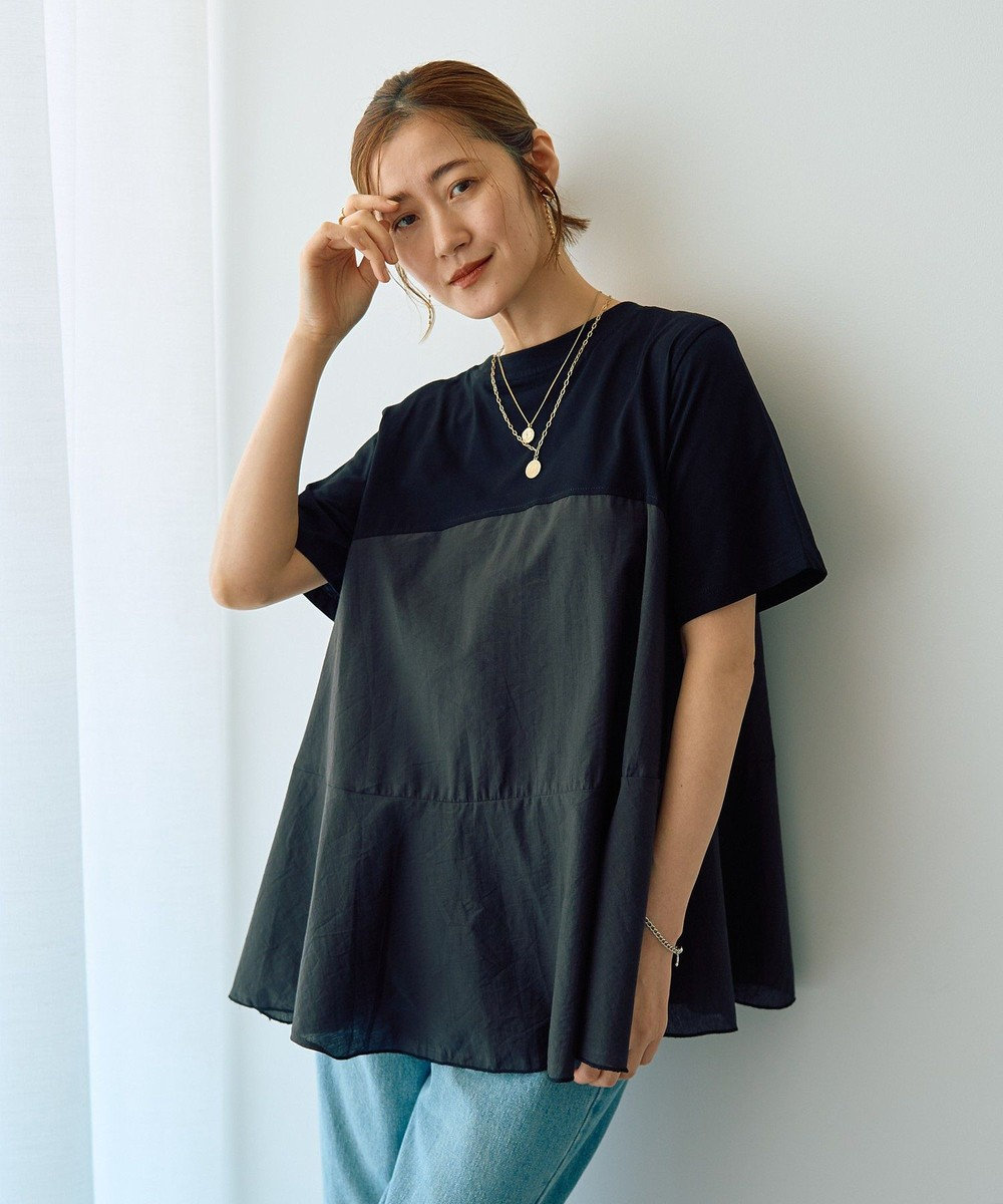 YECCA VECCA 【DOLL UP OOPS】異素材切替フレアートップス 