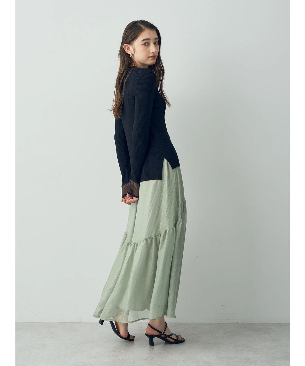 YECCA VECCA 箔プリントシアーギャザースカート 