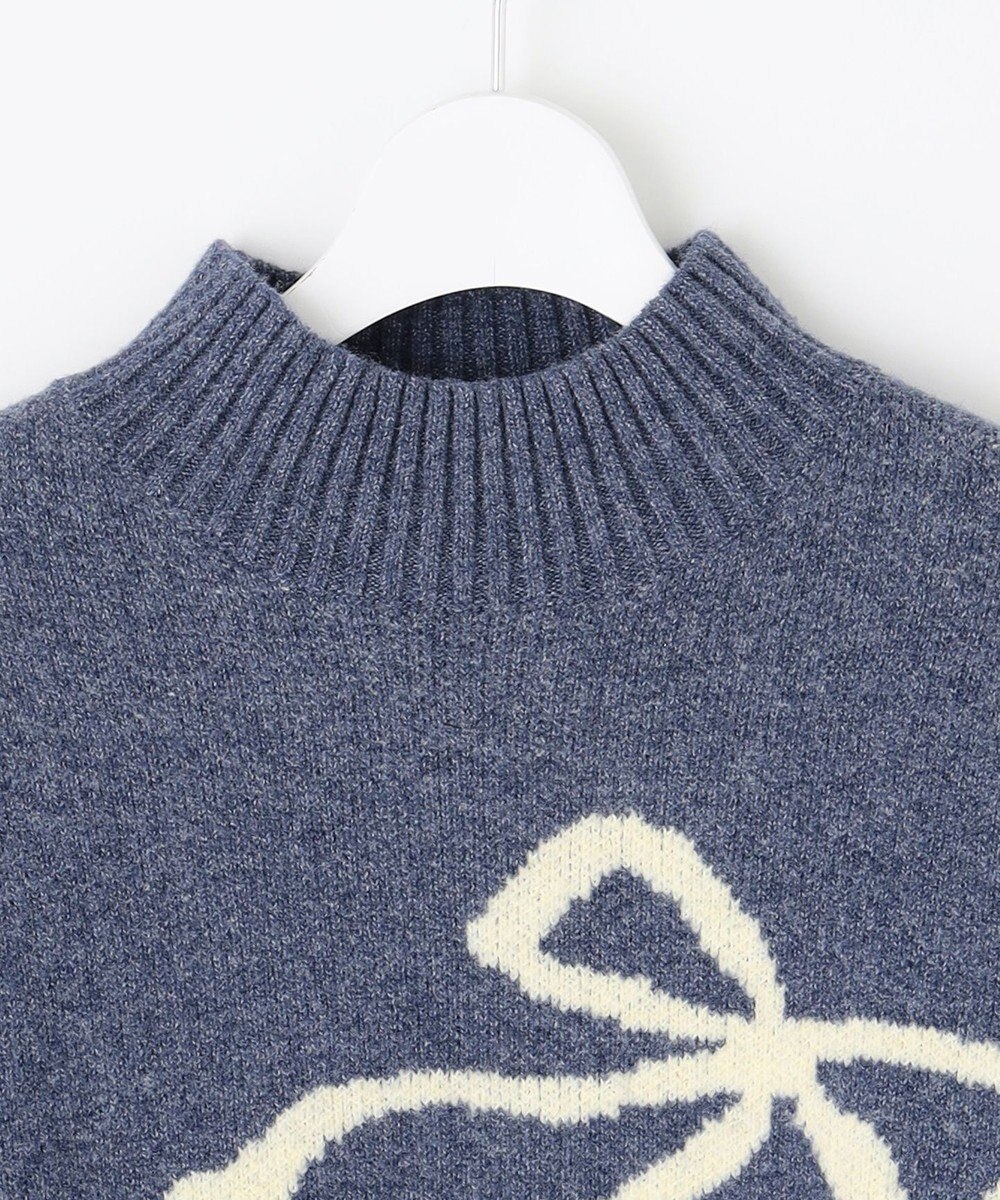 Feroux 【洗える】リボン柄ハイネック プルオーバーニット 