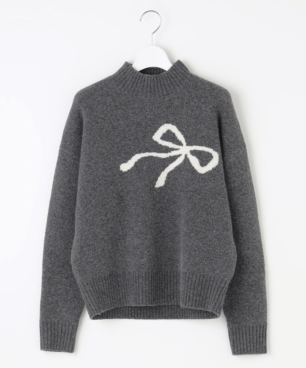 Feroux 【洗える】リボン柄ハイネック プルオーバーニット 