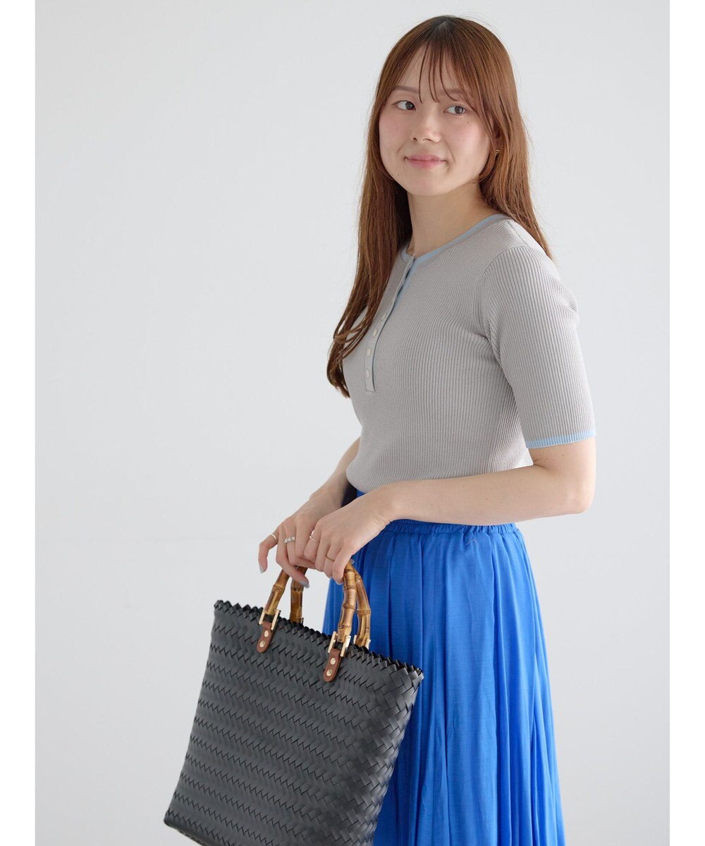 Te chichi 【UVカット】ヘンリーネック5分袖配色リブニット 