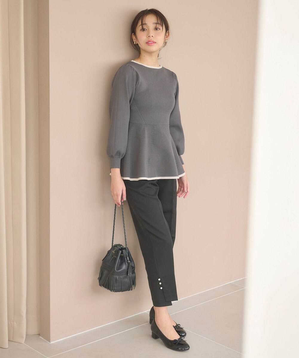 Feroux 【洗える】バイカラーペプラム ニット 