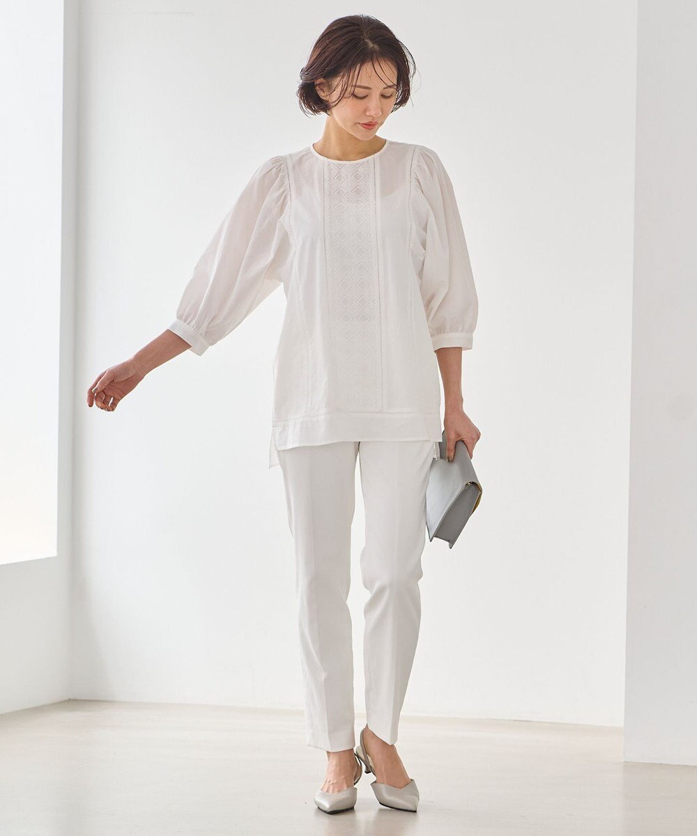 自由区 【洗える・XSサイズあり】ジオメトリックエンブロイダリー ブラウス 