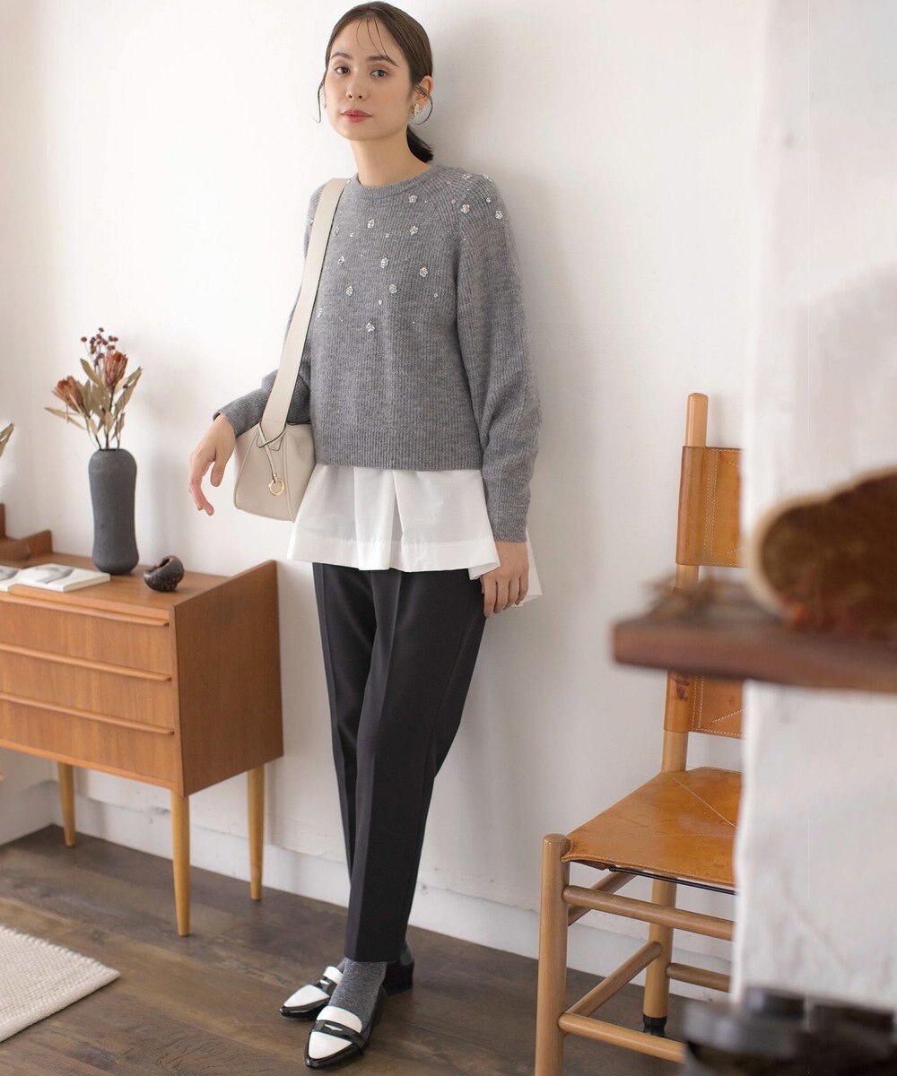 組曲 【WEB限定】モヘヤブレンド ビジューライク刺繍ニット 