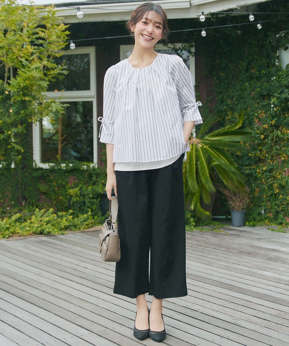 Tiaclasse L ストライプリボンレイヤードブラウス 