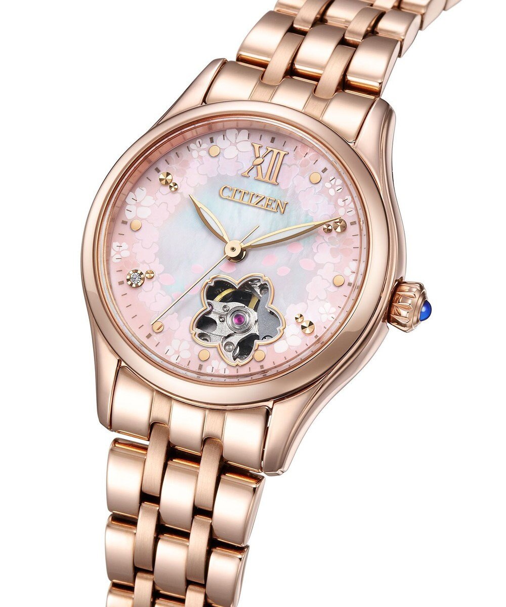 CITIZEN 【桜モチーフの限定モデル】オープンハート メカニカルウオッチ PR1045-50W 