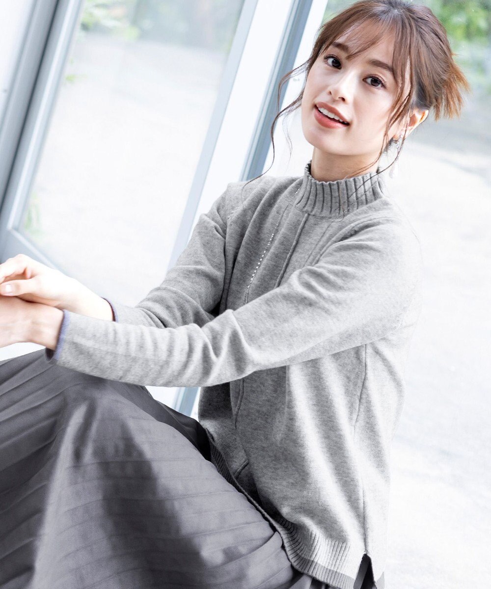 Tiaclasse L 【洗える】もっちり素材が肌触り抜群の配色ニットトップス 