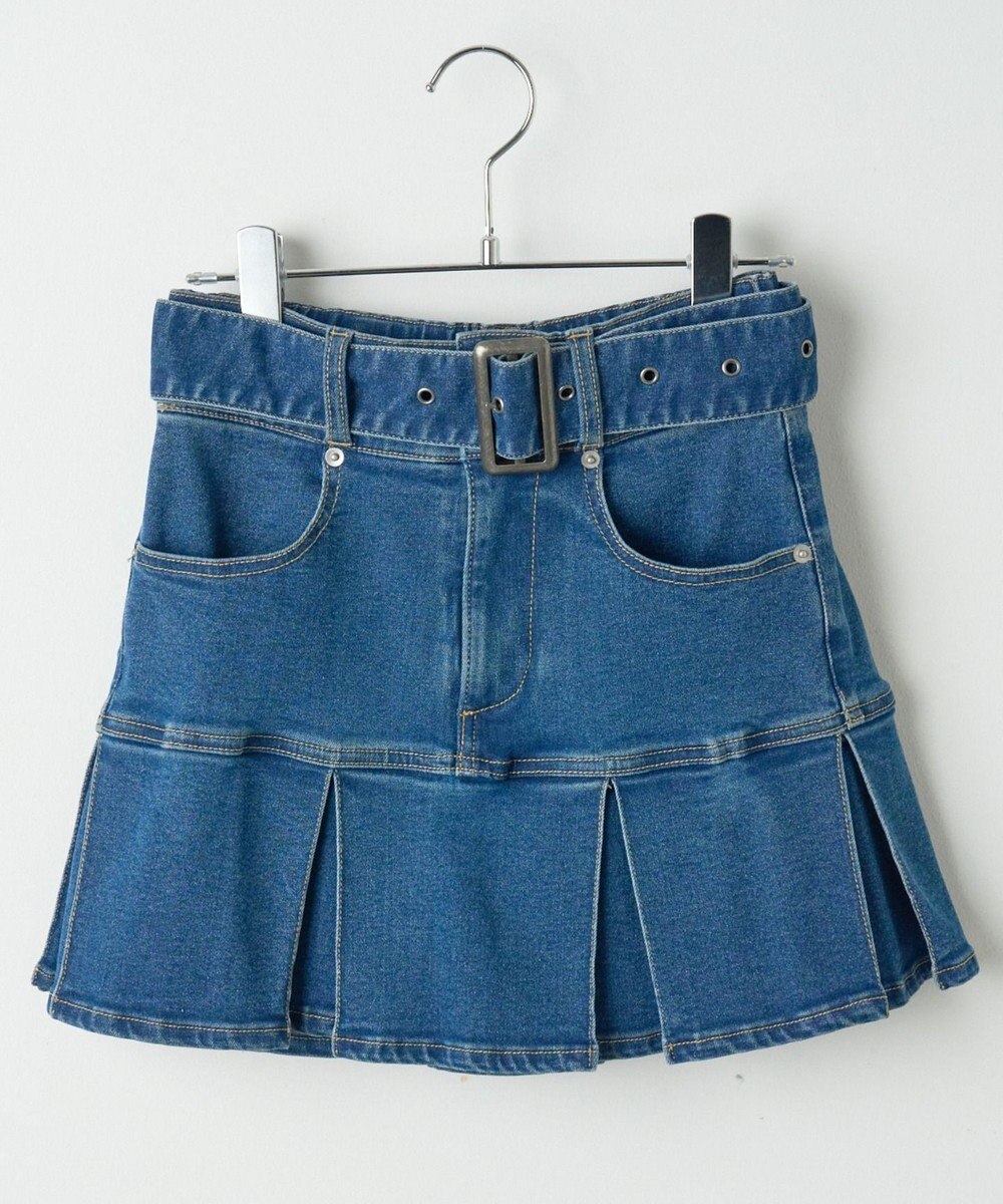 WEGO ベルト付デニムプリーツスカパン 