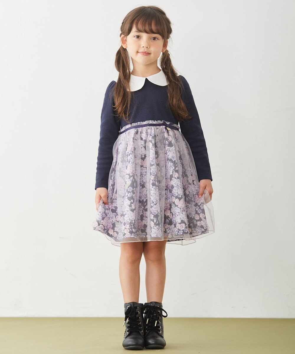 ANY KIDS 花柄ドッキングチュールワンピース 