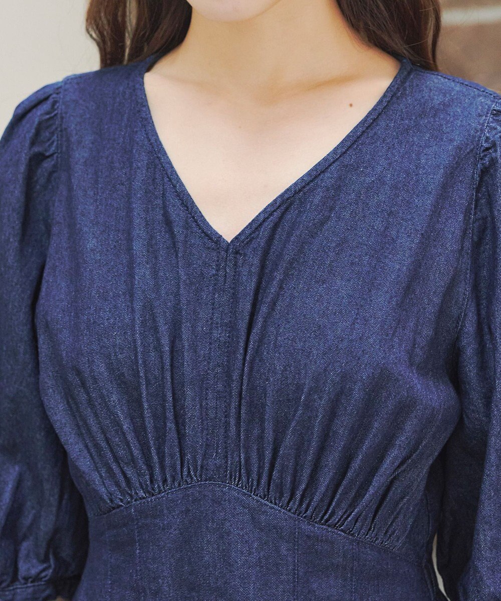 Tiaclasse 【洗える】デニムタックギャザーワンピース 