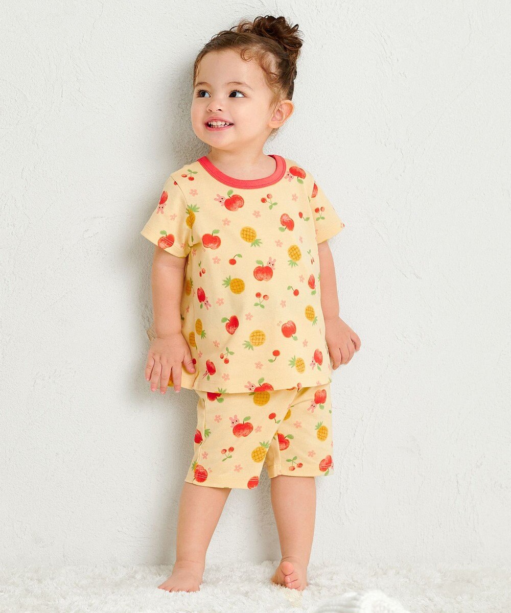 MIKI HOUSE HOT BISCUITS 【80-120cm】 フルーツ柄 腹巻き付き 天竺素材 半袖パジャマ 