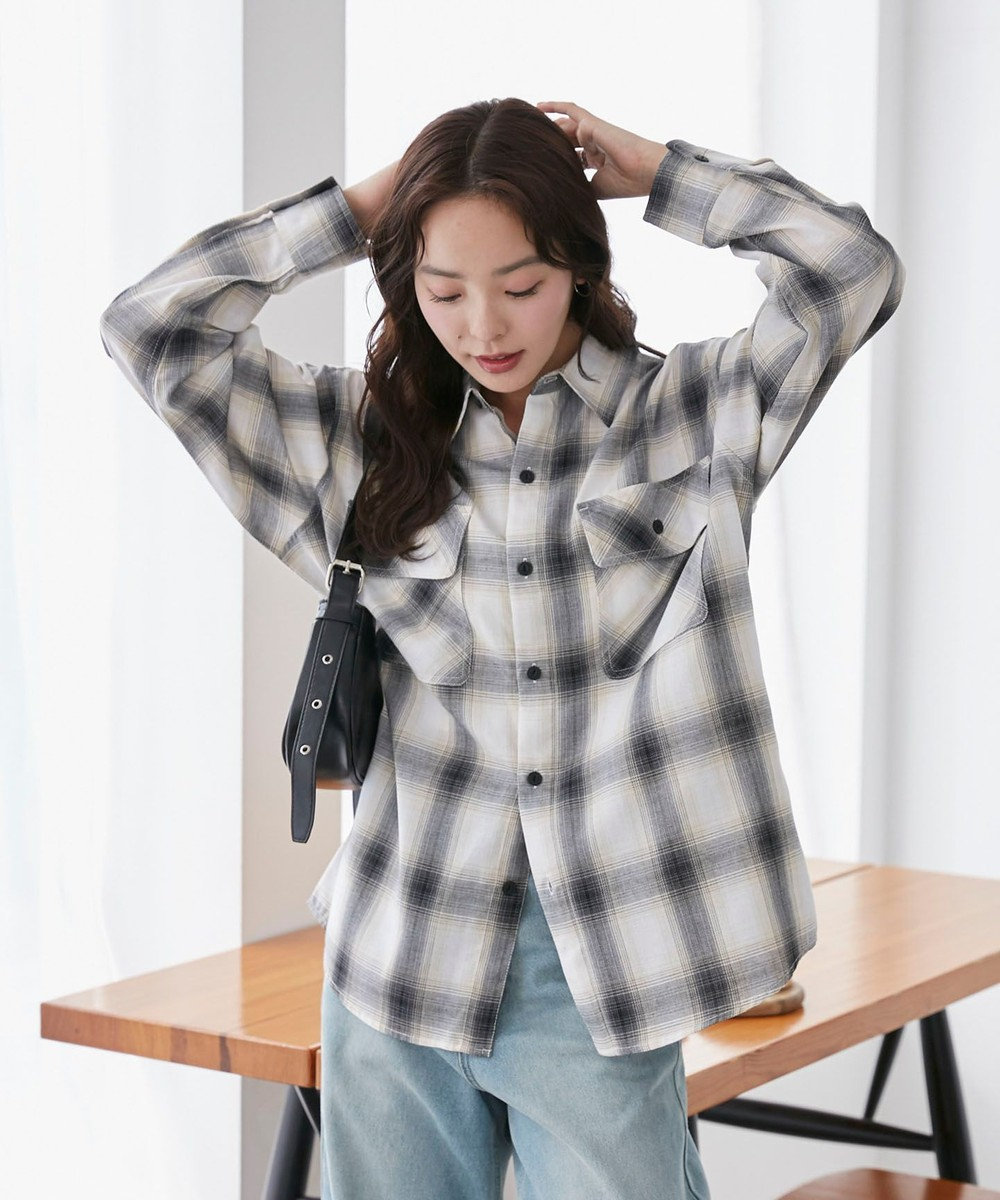 WEGO 【ユニセックス着用ITEM/SMLサイズ展開】オンブレチェックシャツ（LS） 