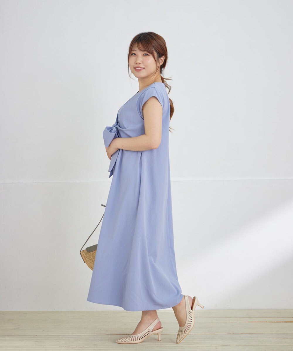 Tiaclasse 【2WAY・洗える】ウエストリボンフレンチスリーブマキシワンピース 
