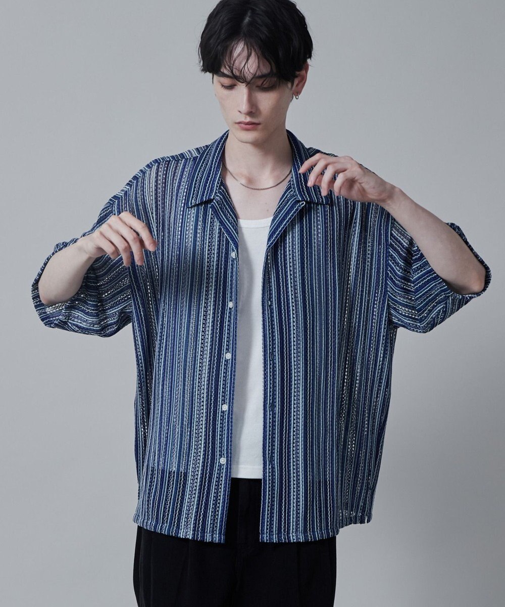 WEGO ストライプメッシュBIGシャツ（S） 