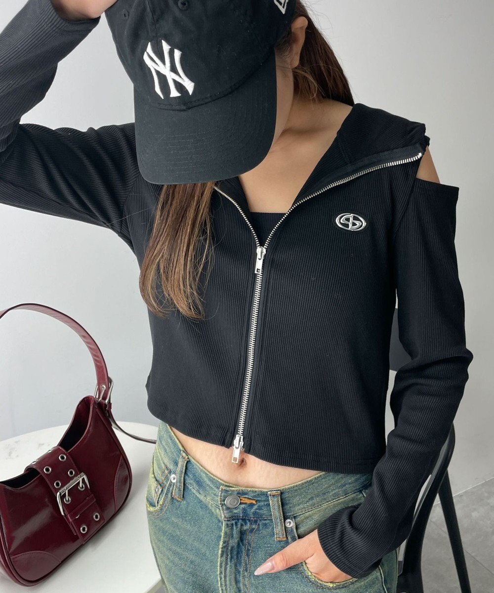 WEGO オープンショルダーダブルジップパーカー 