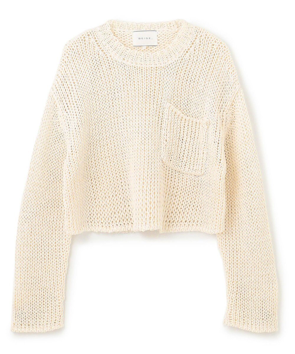 BEIGE， 【洗える・STORY 6月号掲載】THYME / クルーネックコットンメッシュニット 