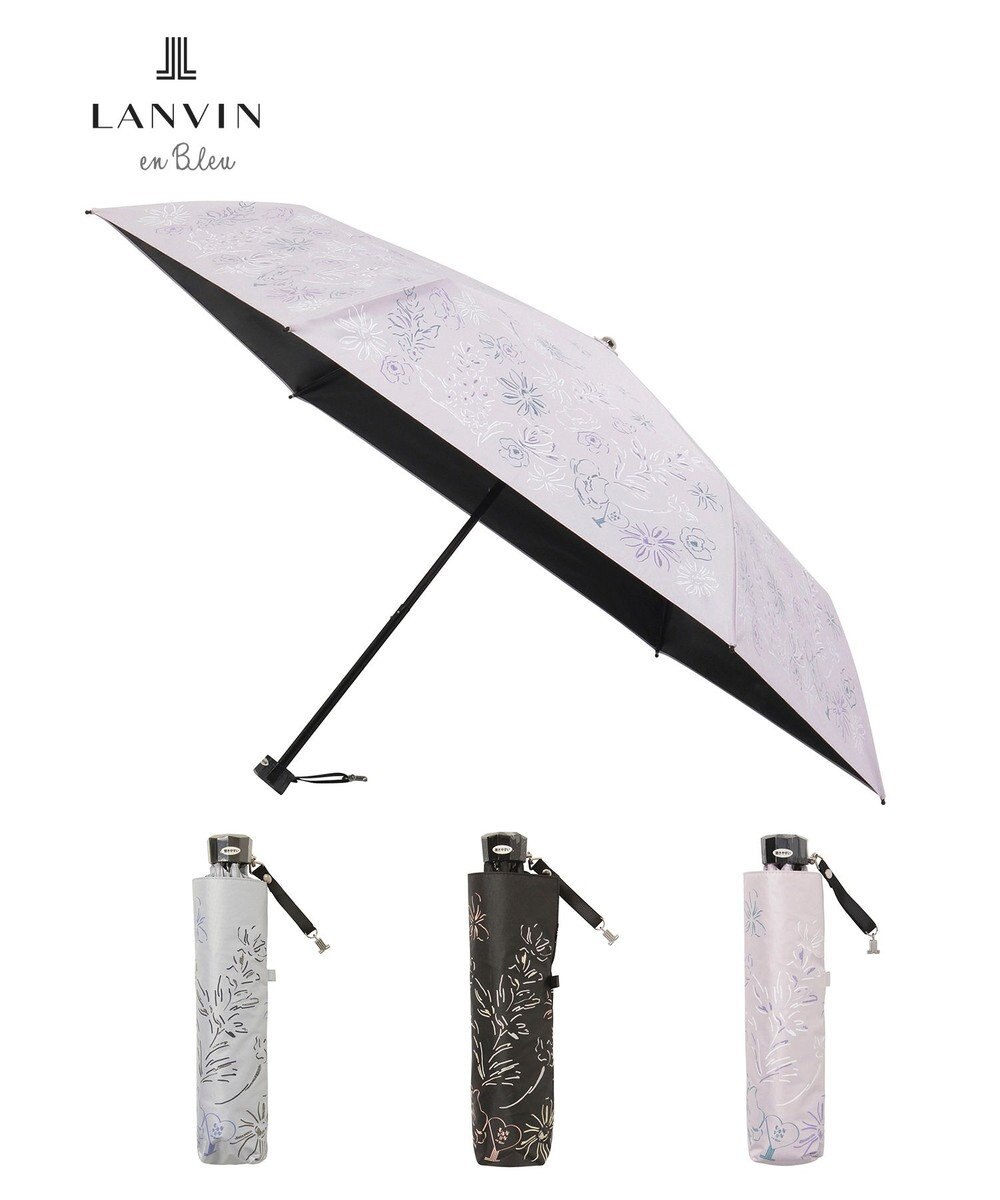 MOONBAT 【遮光率100％/遮熱/UV】LANVIN en Bleu (ランバン オン ブルー)晴雨兼用日傘 ドローイング フラワー 花柄 折りたたみ傘 簡単開閉 