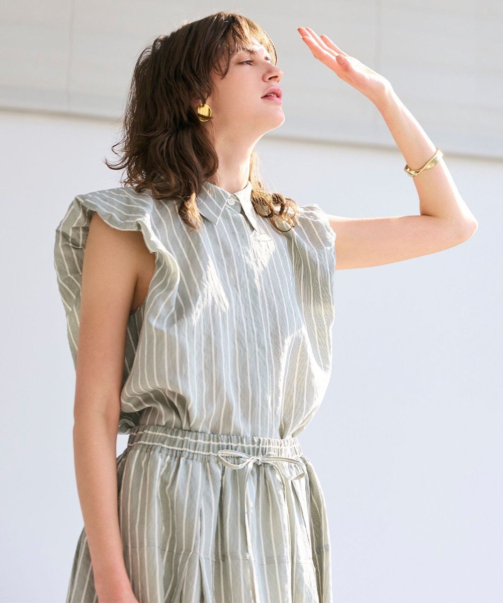 BEIGE， 【洗える】FREESIA / バルーンスリーブストライプブラウス 