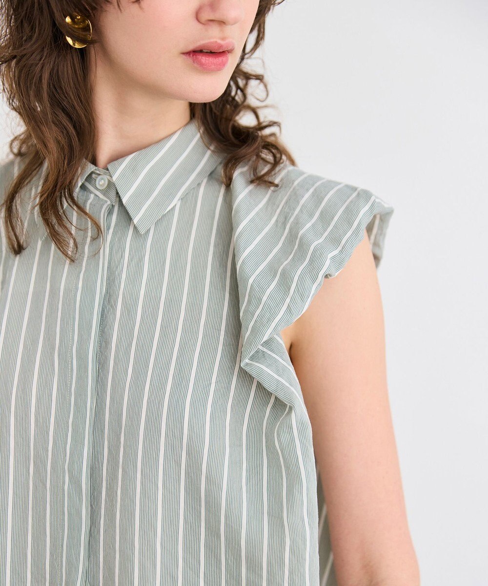 BEIGE， 【洗える】FREESIA / バルーンスリーブストライプブラウス 