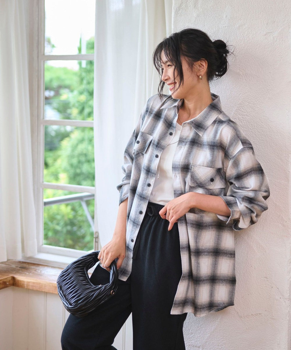WEGO 【2025年秋冬新作/SMLサイズ展開/ユニセックス着用ITEM】オンブレチェックネルシャツ（LS） 