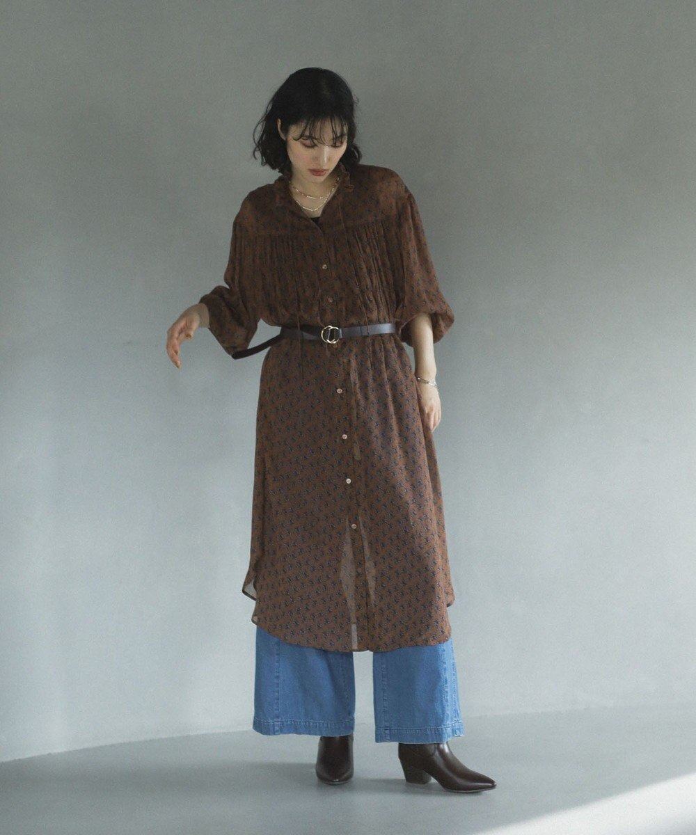 Green Parks 花柄シフォン楊柳ワンピース 