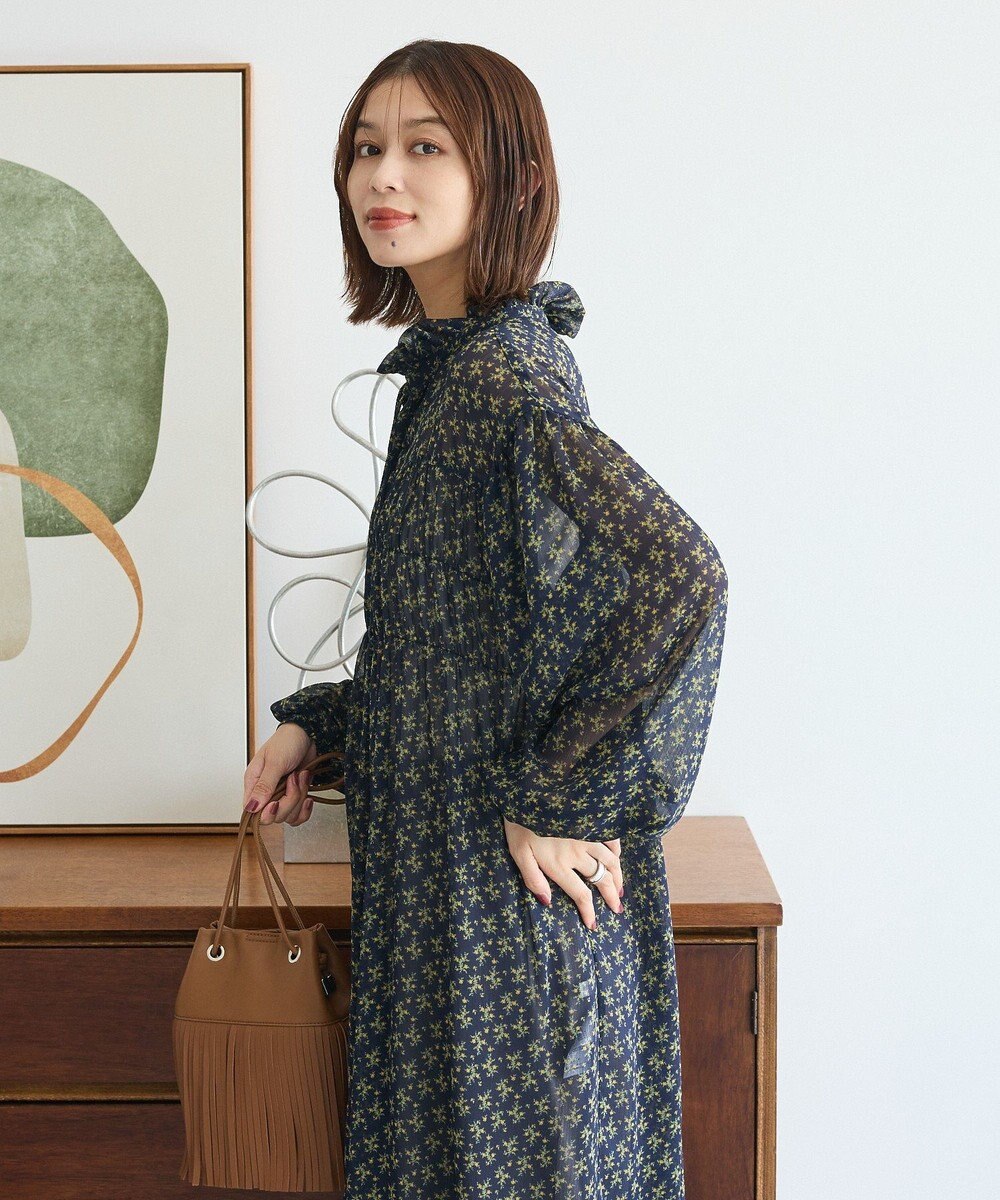 Green Parks 花柄シフォン楊柳ワンピース 