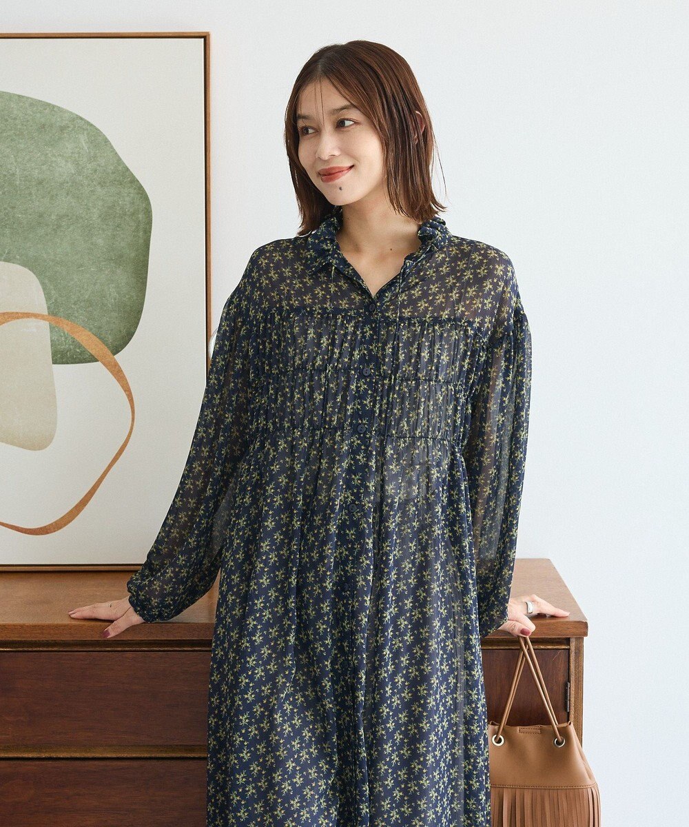 Green Parks 花柄シフォン楊柳ワンピース 