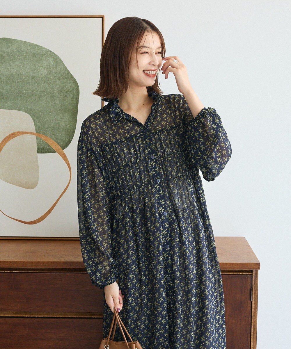 Green Parks 花柄シフォン楊柳ワンピース 