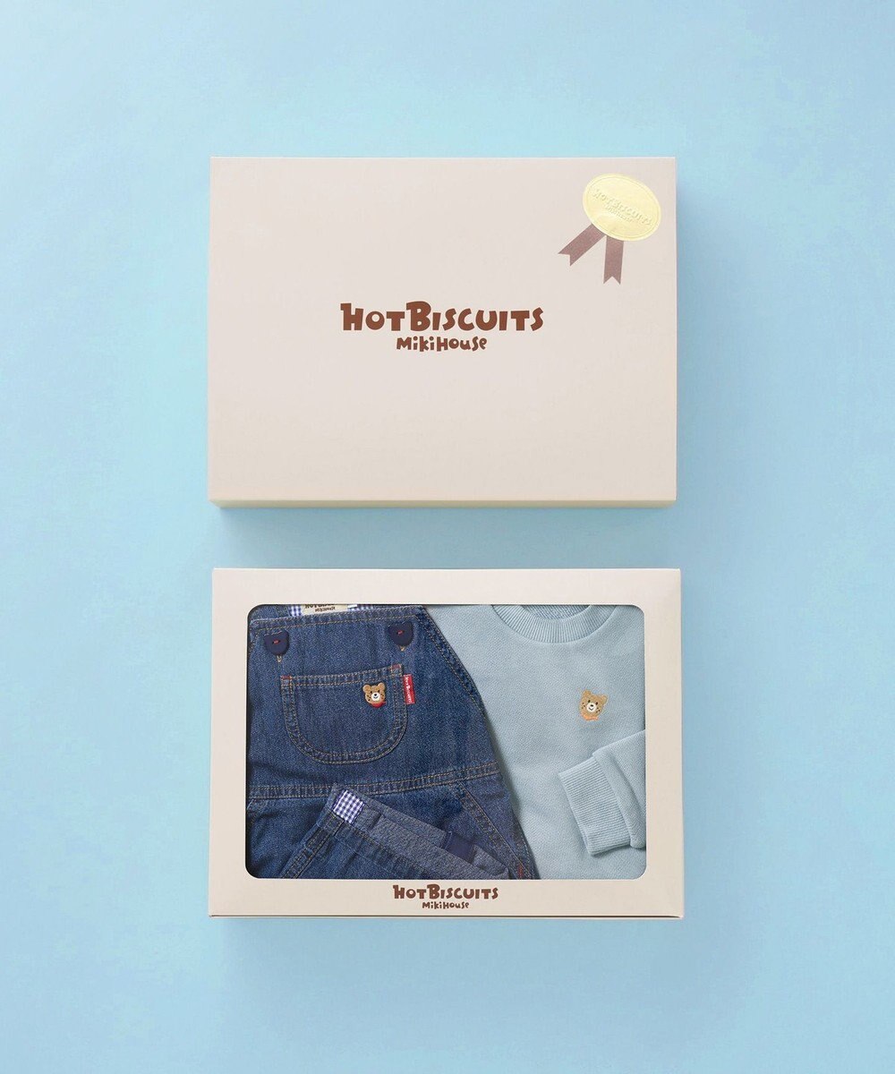MIKI HOUSE HOT BISCUITS ワンポイントデニムオーバーオール＆ワンポイントトレーナーギフトセット【BOX付き】 