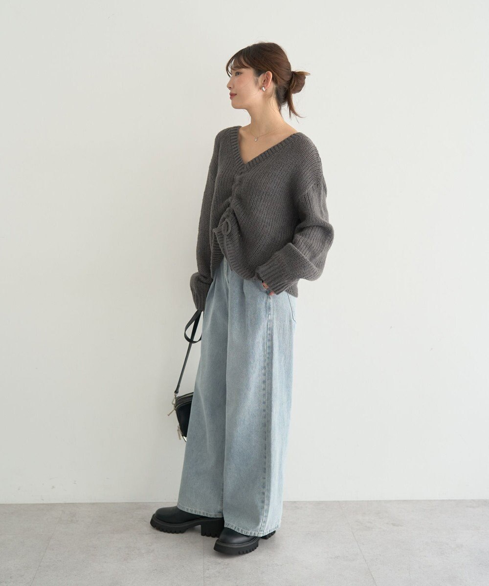 earth music&ecology フロントシャーリングニットプルオーバー 