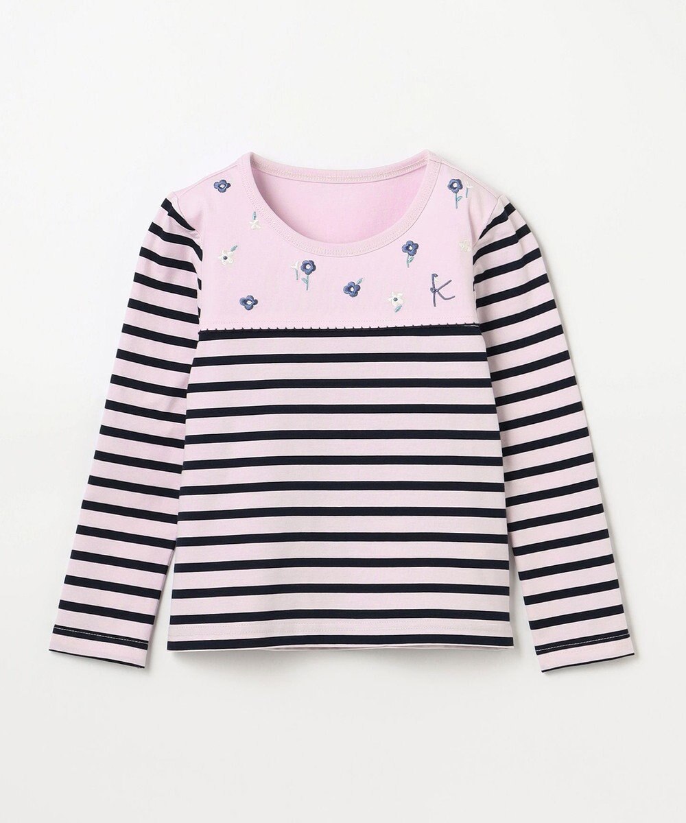 組曲 KIDS 【110-140㎝】フラワー刺繍ボーダー Tシャツ 