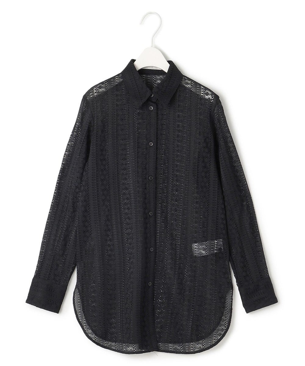 ICB 【洗える】 ストライプラッセルレース シャツ 