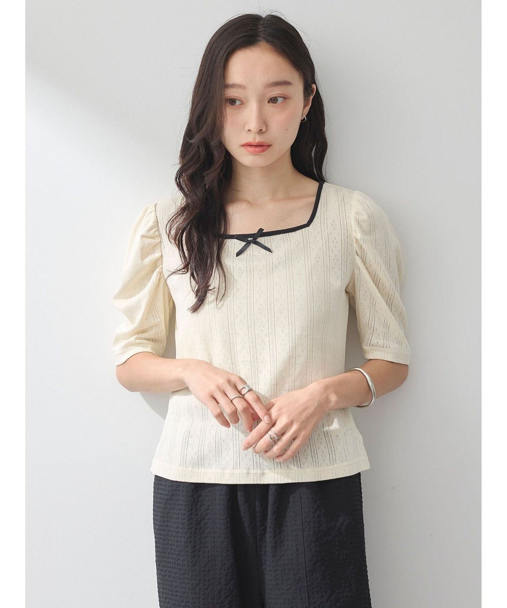 earth music&ecology フロントリボンパフスリーブプルオーバー 