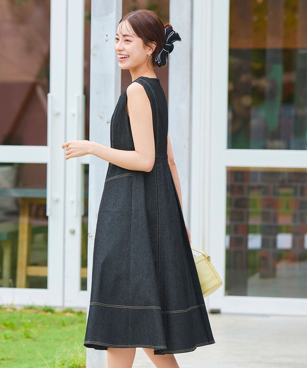 Tiaclasse 【洗える】デニムタックフレアワンピース 