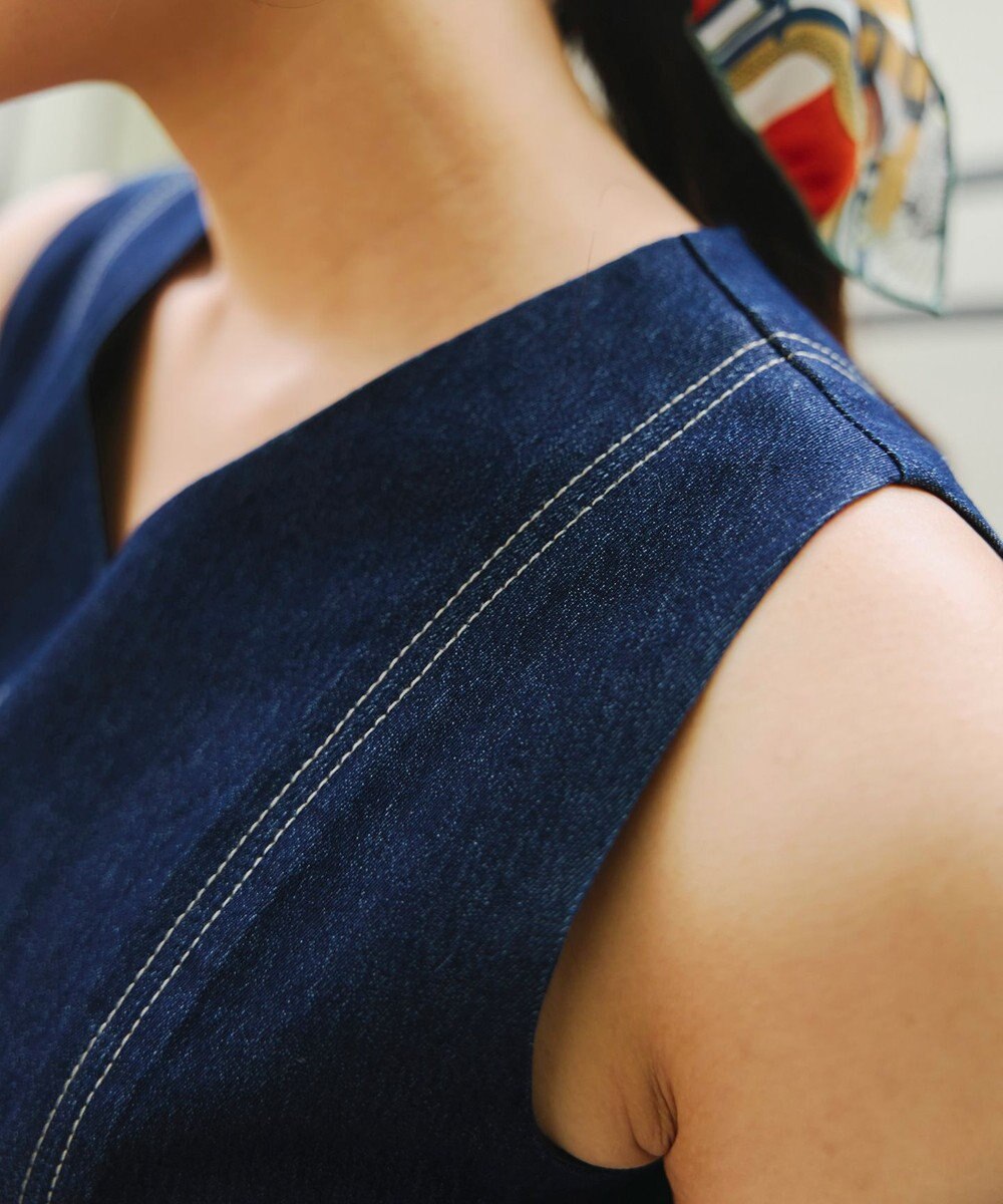 Tiaclasse 【洗える】デニムタックフレアワンピース 