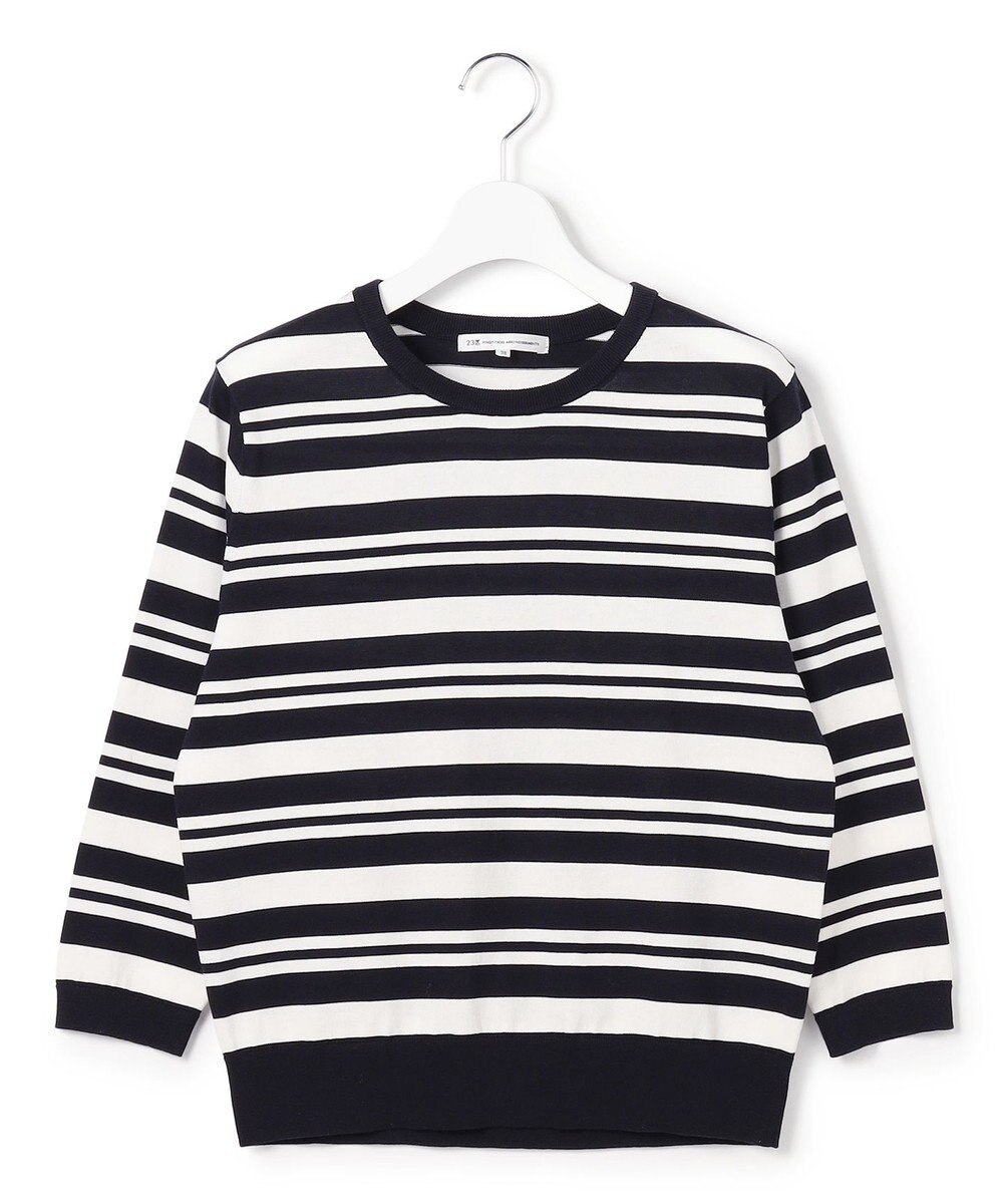 23区 L 【先行予約】プレミアムビオコットン クルーネック ボーダー ニット 
