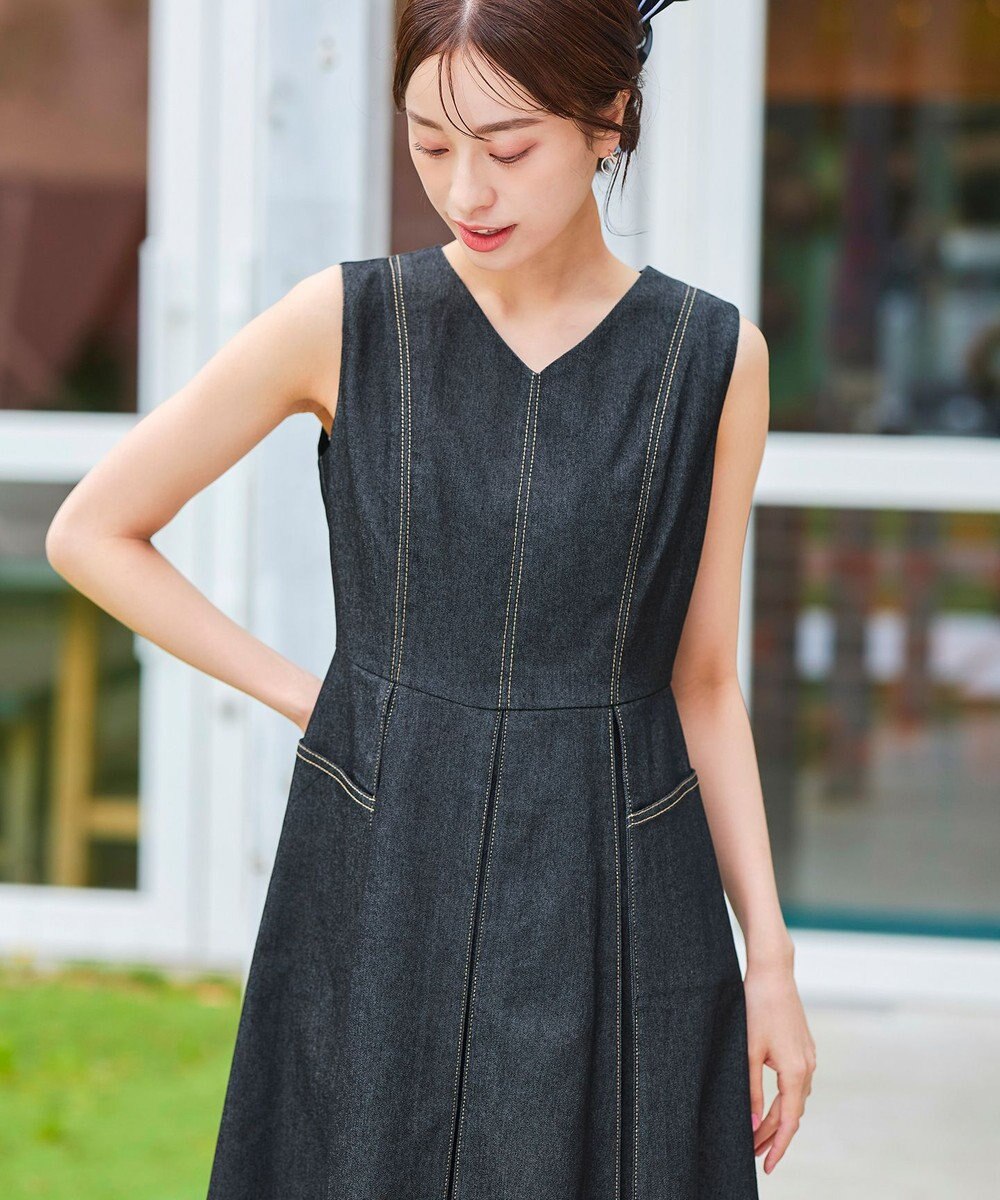 Tiaclasse 【洗える】デニムタックフレアワンピース 