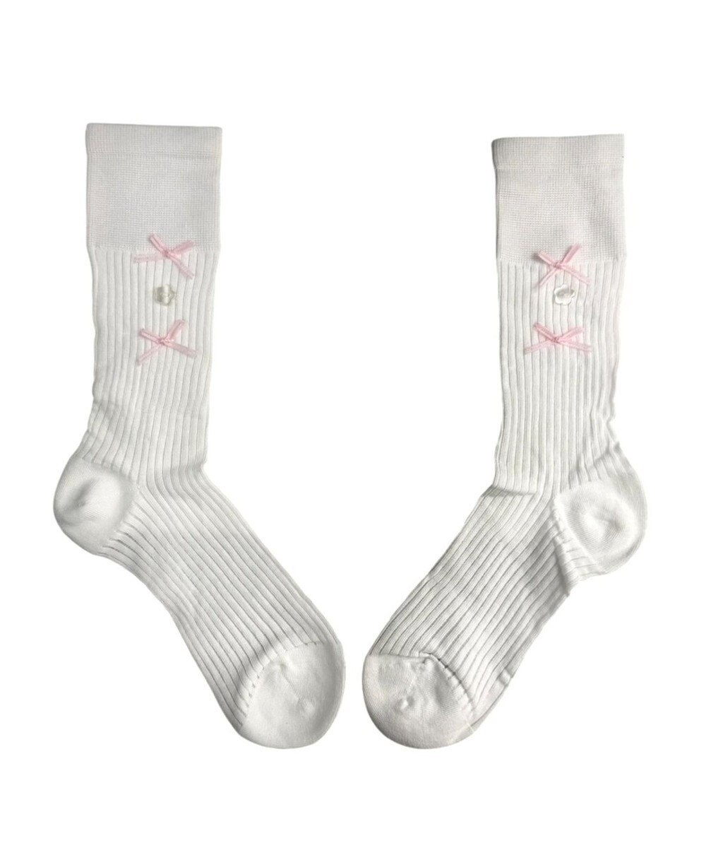 WEGO ダブルリボンボタンソックス 