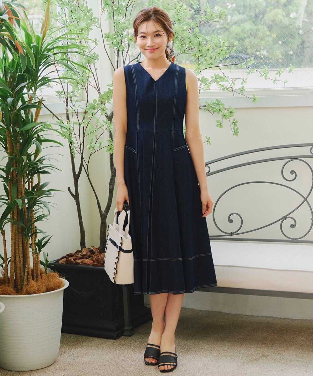Tiaclasse 【洗える】デニムタックフレアワンピース 