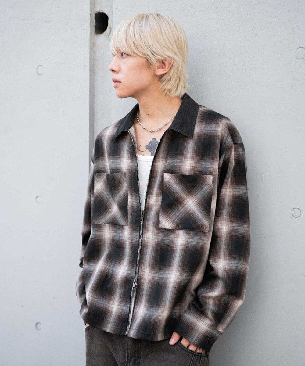 WEGO 【ユニセックス着用ITEM/MLサイズ展開】オンブレチェックシャツジャケット 